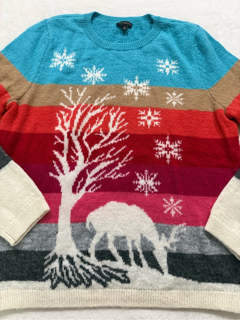 Talbots Multicolor Striped Sweater With Deer & Snowflake Design XL D78